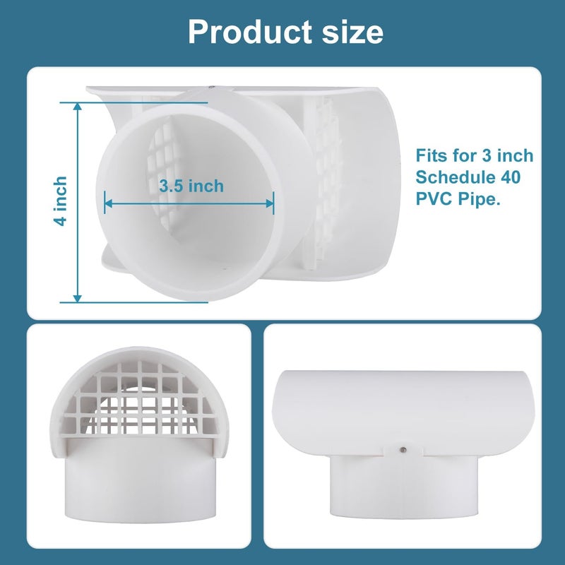 Holdly 3 Inch Vent Cap for Schedule 40 Pipes, Radon Fan Pipe Cover/Roof Vent Pipe Cover, Prevents Rain, Snow, Animals, Leaves, Pine Cones (3 inch Radon Vent Cover, Exhaust Vent Cap) - Image 4